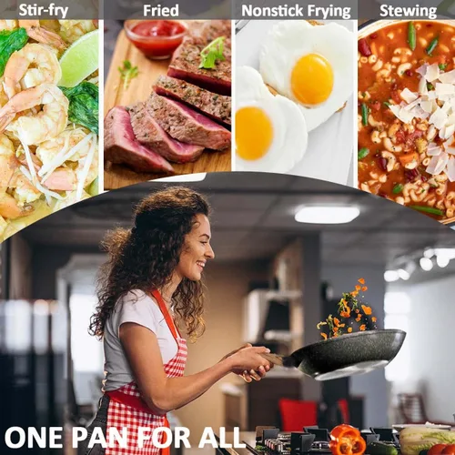 Miniatura 4 de Sartén antiadherente con tapa, sartén de aluminio antiadherente de 10 pulgadas con revestimiento de granito de aluminio, sartenes pequeñas