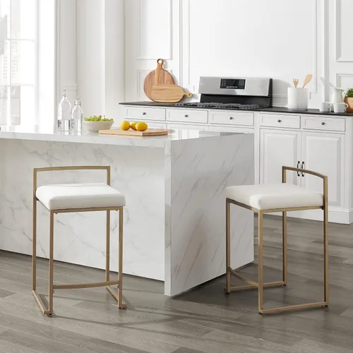 Miniatura 8 de Crosley Furniture Harlowe - Juego de 2 taburetes de bar tapizados con altura de mostrador, cocina y comedor, crema y dorado