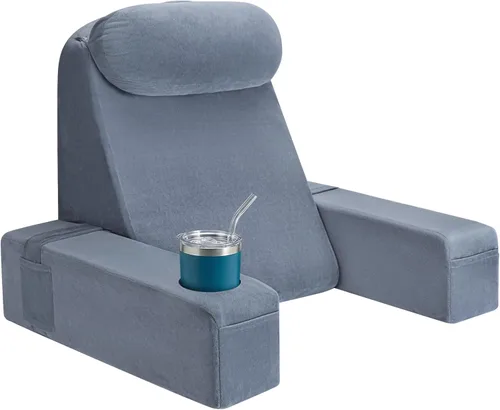 Miniatura 20 de Almohada de lectura para adultos, almohada de espalda para sentarse en la cama, almohada de respaldo para sentarse en la cama, brazos desmontables