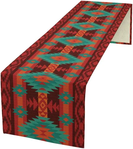 Miniatura 247 de Camino de mesa étnico del suroeste, navajo tribal nativo americano, bohemio, patrón geométrico azteca, camino de mesa para cocina, mesa de comedor