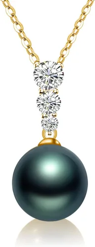 Nonnyl Collares con colgante de perlas reales cultivadas de Tahití negro para mujer con perlas genuinas de calidad AAA de 9 a 0.394 in Collar de