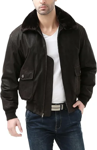 Miniatura 4 de Landing Leathers Chaqueta bomber de cuero G-1 azul marino para hombre (también disponible en tallas grandes y altas)