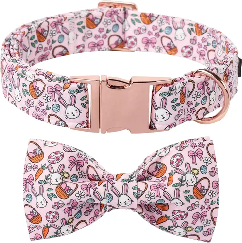 Miniatura 7 de Lionet Paws Collar de Pascua para perro con pajarita, collar de conejo con hebilla de metal para perros, collar ajustable y cómodo para perros