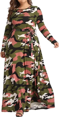 Miniatura 2 de Vestido largo de camuflaje de talla grande para mujer, vestidos largos estampados de manga larga