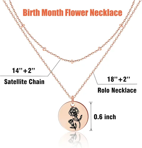 Miniatura 6 de Collar con colgante de flor del mes de nacimiento, chapado en oro de 18 quilates, delicado y sencillo mes de nacimiento, colgante de disco floral