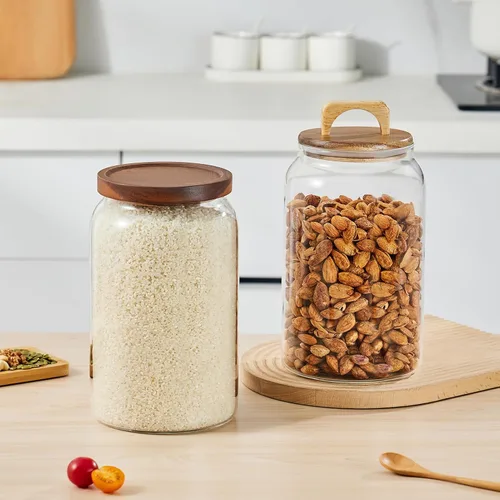 Miniatura 8 de Sweejar Tarros grandes de vidrio para dulces con tapas de madera, tarro de vidrio de 1 galón con tapa, contenedores de almacenamiento