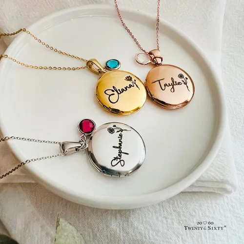 Miniatura 3 de TwentySixty Collar con medallón de círculo personalizado para mujeres niñas niños sostiene fotos flor de nacimiento personalizada y grabada collar