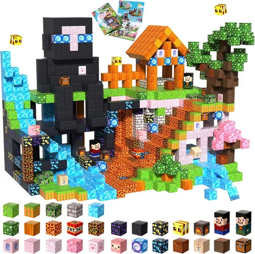 Miniatura 9 de GraceDuck Bloques magnéticos con caja de hierro, 45 bloques de construcción magnéticos de viaje, juego educativo STEM de construcción para niños a