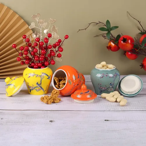 Miniatura 5 de XINGYAN Chinoiserie - Juego de 3 tarros de jengibre, porcelana china azul y blanca, tarro de almacenamiento decorativo para el hogar con tapa