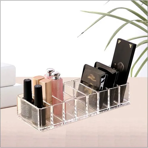 Miniatura 8 de Organizador compacto de acrílico transparente con 8 ranuras, soporte organizador de maquillaje para tocador, organizador de maquillaje desmontable