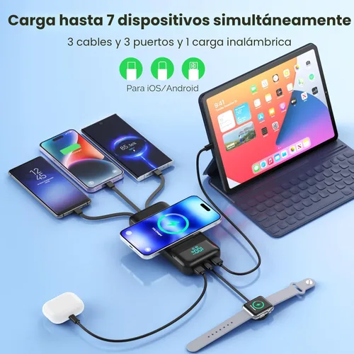 Miniatura 3 de Cargador portátil inalámbrico de 40800 mAh con 3 cables integrados, batería de carga inalámbrica 7 en 1 de 15 W, 25 W PD QC 4.0 carga rápida USB C