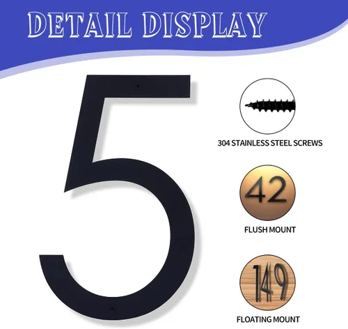Miniatura 3 de Números de casa de 12 pulgadas para exteriores modernos de metal negro números de dirección para puertas flotantes de casa con kit de clavos