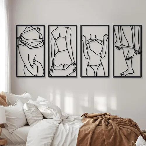 Miniatura 3 de Cindeer 4 piezas de arte de pared de metal minimalista abstracto para mujer, línea de arte de pared, dibujo de líneas de metal, arte colgante