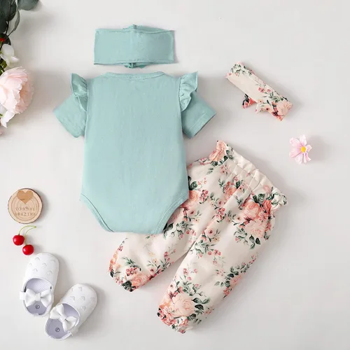 Miniatura 52 de SUNNY PIGGY Ropa para bebé recién nacida, con volantes, mameluco de algodón floral, conjunto de pantalones de algodón para niñas