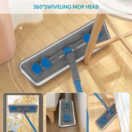 Miniatura 7 de Trapeador de microfibra para limpiar suelos, mopa plana para azulejos de vinilo de madera laminada, uso húmedo y seco para limpieza de paredes