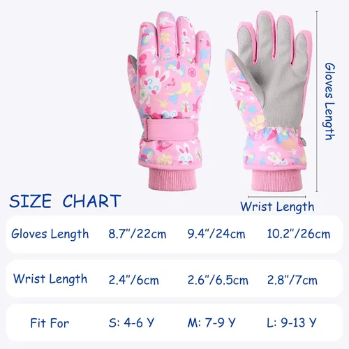 Miniatura 6 de JANGANNSA Guantes de esquí de invierno para niños y niñas, guantes de nieve para clima frío, guantes de esquí y snowboard impermeables con forro
