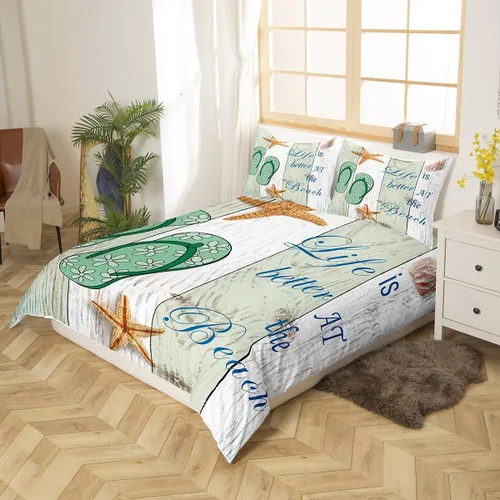 Miniatura 2 de Juego de funda de edredón con chanclas para niños, color verde y blanco, funda de edredón de madera rústica para niños y niñas, decoración