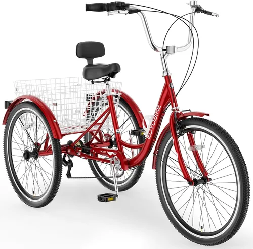 Miniatura 12 de MOONCOOL Triciclos para adultos de 3 ruedas y 7 velocidades, triciclos para adultos de 20/24/26 pulgadas, bicicleta de 3 ruedas con cesta para Plume