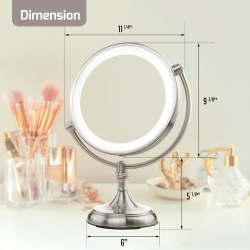 Miniatura 6 de OVENTE Espejo de maquillaje de mesa iluminado de 9 pulgadas con aumento 1X/5X, espejo de tocador de aumento de doble cara con luces LED regulables