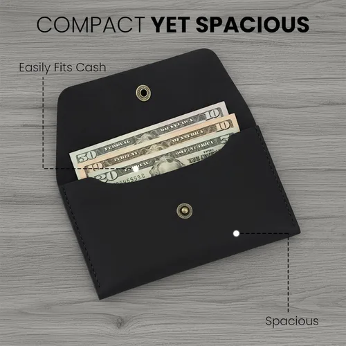 Miniatura 6 de The Antiq - Cartera de viaje de piel auténtica para hombres y mujeres, organizador compacto con cierre de botón para dinero en efectivo, tarjetas