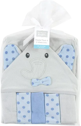 Miniatura 2 de Hudson Baby Toalla unisex con capucha para bebé y cinco toallas pequeñas, diseño de elefante gris con puntos azules, talla única