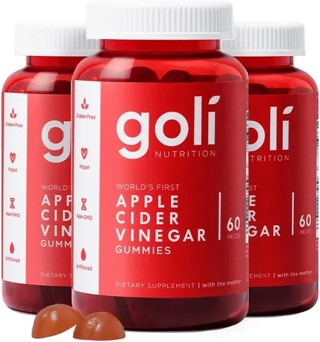 Goli Vitaminas Gomosas de Vinagre de Sidra de Manzana - 180 Unidades - Vitaminas B9 y B12, Sin Gelatina, Sin Gluten, Veganas y Sin OGM