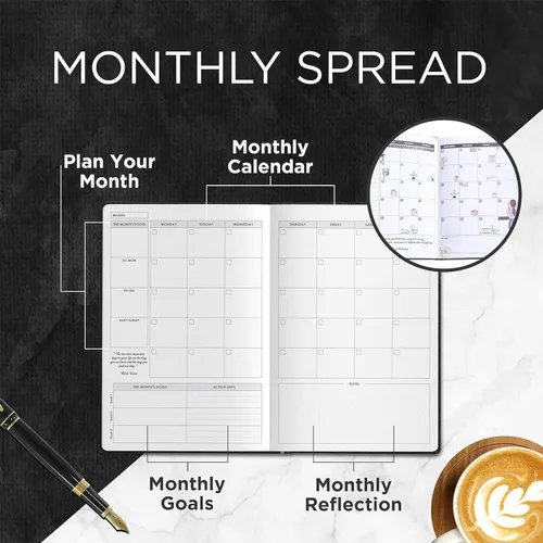 Miniatura 3 de Wordsworth - Agenda semanal y mensual sin fecha, agenda con puntos en blanco, tapa dura, agenda semanal sin fecha, 5.83 x 8.27 pulgadas, papel A5
