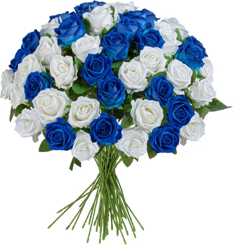 Miniatura 16 de Flores artificiales, rosas táctiles, ramo de rosas falsas, tallo de flores para centros de mesa de boda, corona de bricolaje, decoración del hogar