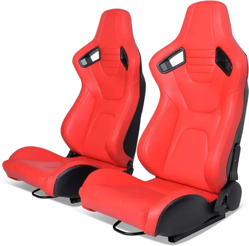 Miniatura 24 de IKON MOTORSPORTS, Asiento universal de carreras PU + cuero de carbono + gamuza, con deslizadores dobles, asiento deportivo reclinable negro