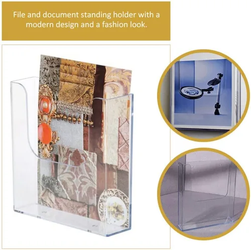 Miniatura 4 de STOBOK Soporte para archivos montado en la pared, 6.57 x 6.45 x 1.65 pulgadas, organizador de documentos acrílico transparente para escritorio