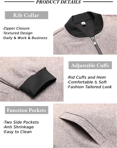 Miniatura 5 de COOFANDY - Chaqueta universitaria casual para hombre, estilo vintage, bomber ligera con cremallera, de moda