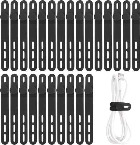 Miniatura 8 de Oligei 25 bridas de silicona para cables, reutilizables, de alta elasticidad para cables eléctricos, organizador de cables para auriculares
