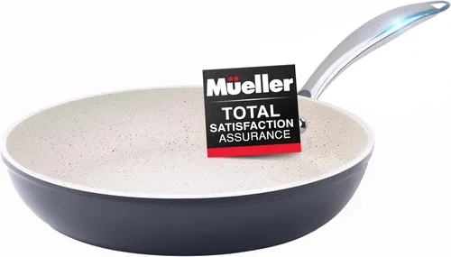 Mueller Sartén de 12 pulgadas, utensilios de cocina con revestimiento de piedra alemana antiadherente resistente, cuerpo de aluminio, distribución