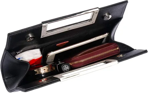 Miniatura 4 de WALLYN'S Bolso de mano para mujer, piel sintética, pajilla, fiesta de noche, agarre de metal, con correa de cadena para el hombro