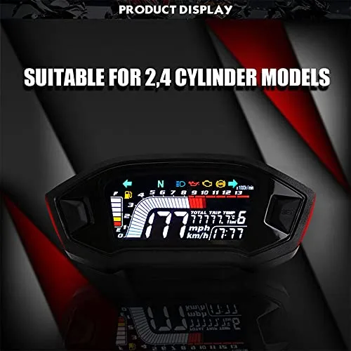 Miniatura 4 de ELING Velocímetro universal para motocicleta, tacómetro de nivel de combustible, medidor de odómetro digital LCD para 2 y 4 tipos de cilindros