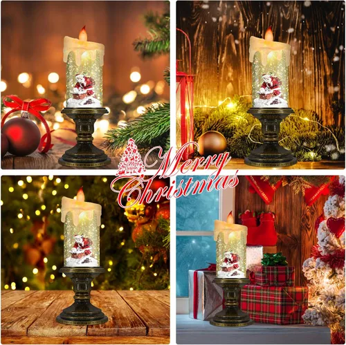 Miniatura 5 de AOMIL Velas de Navidad sin llama, velas LED parpadeantes con temporizador, luces de vela de globo de nieve para decoraciones de Navidad Papá Noel