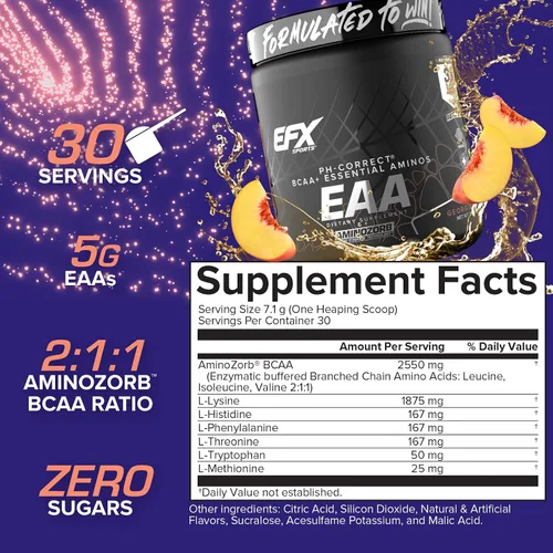 Miniatura 3 de EFX Sports Training Ground EAA Suplemento de aminoácidos esenciales Energía y síntesis de proteínas Pre, Intra o después del entrenamiento