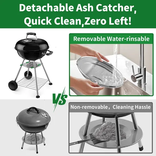 Miniatura 5 de BEAU JARDIN Parrilla de carbón premium de 18 pulgadas para cocinar al aire libre, barbacoa, barbacoa, hervidor de carbón, parrilla portátil