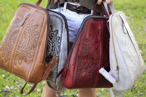 Miniatura 6 de Mochila para mujer, piel auténtica, bandolera de mano