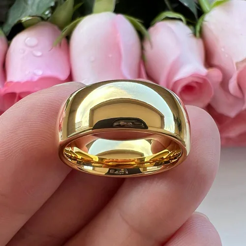 Miniatura 4 de TUTISS Anillos de tungsteno dorados de 0.157in, 0.236in, 0.315in, 0.394in, anillos de boda para hombres y mujeres, anillos de compromiso abovedados