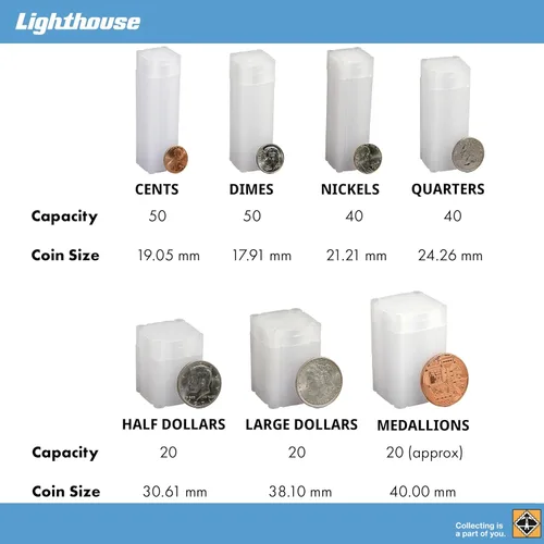 Miniatura 4 de LIGHTHOUSE - Tubos cuadrados para monedas - Conveniente parte superior de empuje, prácticamente irrompible, sin ácidos y calidad de archivo - Tubos