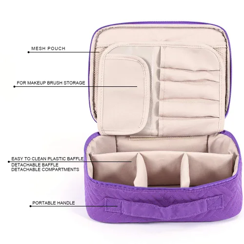 Miniatura 4 de WEIBIN Bolsa de maquillaje de viaje, bolsa de aseo personal, organizador de cosméticos con divisores ajustables y soporte para brochas para bolso
