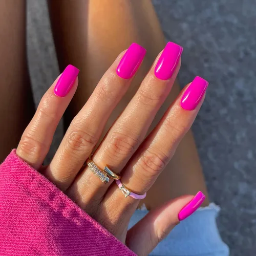 Miniatura 24 de Uñas postizas a presión color rosa bebé, uñas postizas cuadradas medianas con pegamento en uñas de longitud media, uñas acrílicas cortas