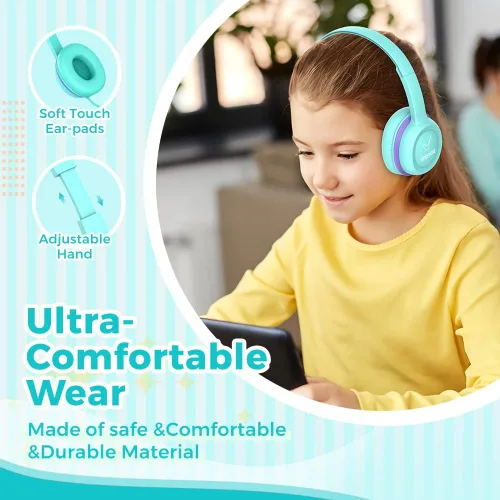 Miniatura 5 de vinamass Auriculares para niños, auriculares con cable para niños con limitador de volumen seguro, auriculares para niños con cable de 0.138 in