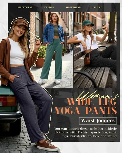 Miniatura 13 de Neer - Conjunto de 3 pantalones de yoga de pierna ancha para mujer - Pantalones deportivos cómodos, holgados, de cintura alta y casuales