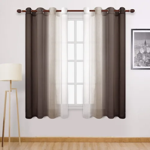 Miniatura 11 de DWCN Cortinas Transparentes de Lino Sintético Negro Degradado Ombré - Cortinas Semi Transparentes de Gasa con Ojales en la Parte Superior