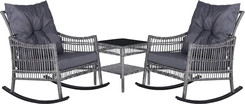 Miniatura 9 de MUPATER Mecedora de 3 piezas para exteriores, juego de mimbre con mesa y cojines, juego de bistró de ratán para patio, porche, beige