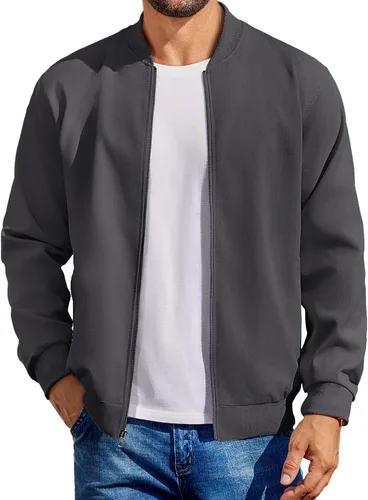 Miniatura 6 de COOFANDY - Chaqueta bomber de algodón para hombre, ligera, de vuelo, chaquetas casuales de softshell, chaqueta varsity