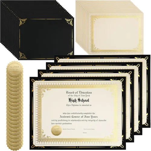 Fainne El kit de 50 juegos de certificados incluye 50 soportes para certificados de 9.5 x 12 pulgadas, 50 papeles de tamaño carta, 50 piezas de