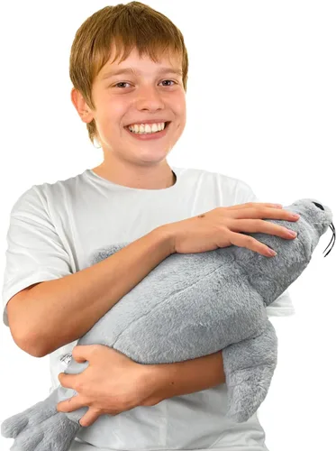 Miniatura 4 de CSVBTRF Animales de peluche con peso, 2 libras, 23 pulgadas, regalo de peluche de foca para niños - Animales de peluche de foca gris para abrazar